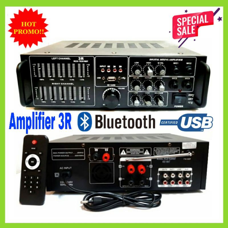 Amplifier Karaoke 3R RCD 1928 RBT Equalizer USB-SD - Bluetooth - Radio