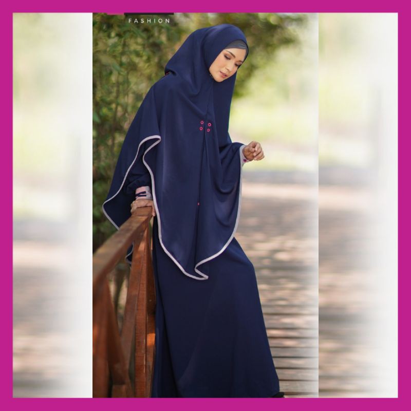 Busana Muslim Wanita Gamis Syari Set Polos Alyssia Set Aulia Biru Navy Khimar Syari Gamis Kekinian