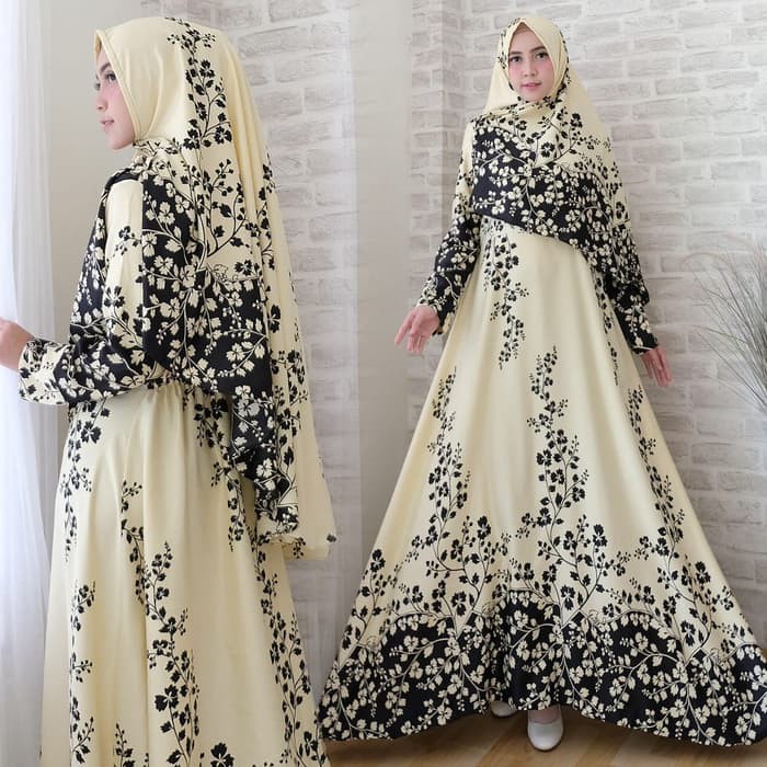(Promo) Set Syari Putih Polos MAXMARA [AFIYAH SYARI CREAM NI] gamis muslim wanita maxmara cream