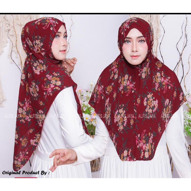 Super Mewah Bergo Motif premium di Plisket Jumbo/ hijab kekinian/Motif bunga premiun