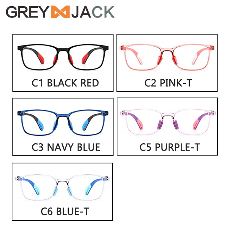 Grey Jack/Kacamata ANAK Anti radiasi Blueray komputer HP TV TR90  ringan lentur nyaman model kotak Anak laki-laki/ FA 5287-3