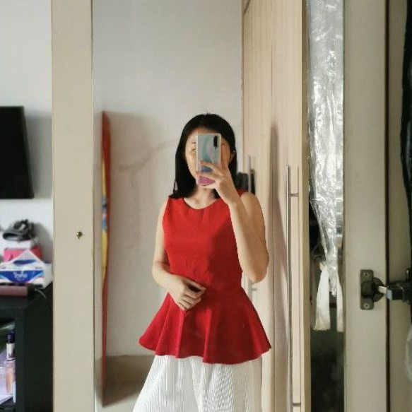 Red blouse scuba peplum