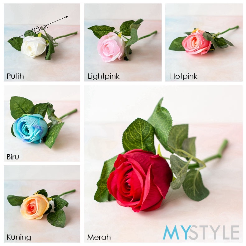 MYSTYLE BUNGA PLASTIK ROSE 287 BUNGA MAWAR SATUAN HIAS PLASTIC ARTIFICIAL BUNGA ARTIFISIAL MURAH-1