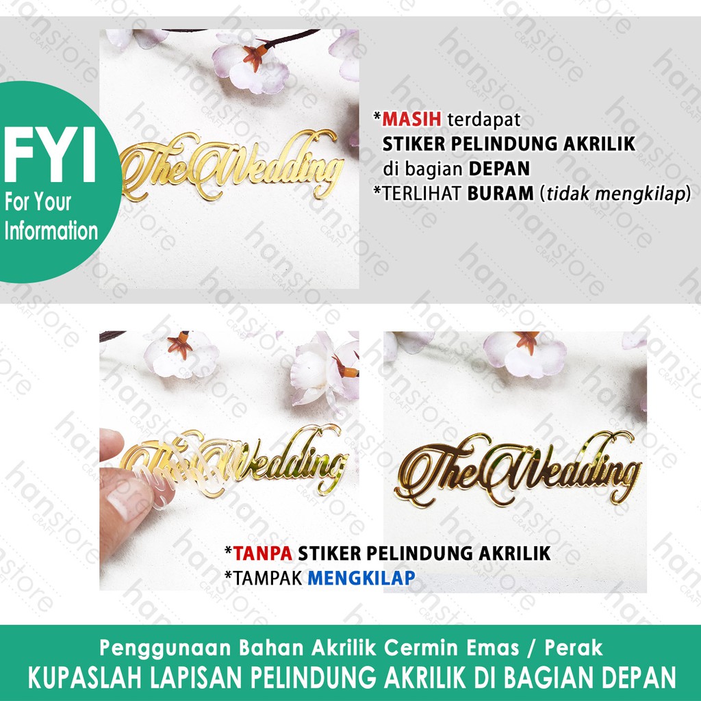 RS 8 x 2 cm The Wedding Autum akrilik cermin Emas / Perak / Dekorasi / Mahar / Seserahan / Scrapbook