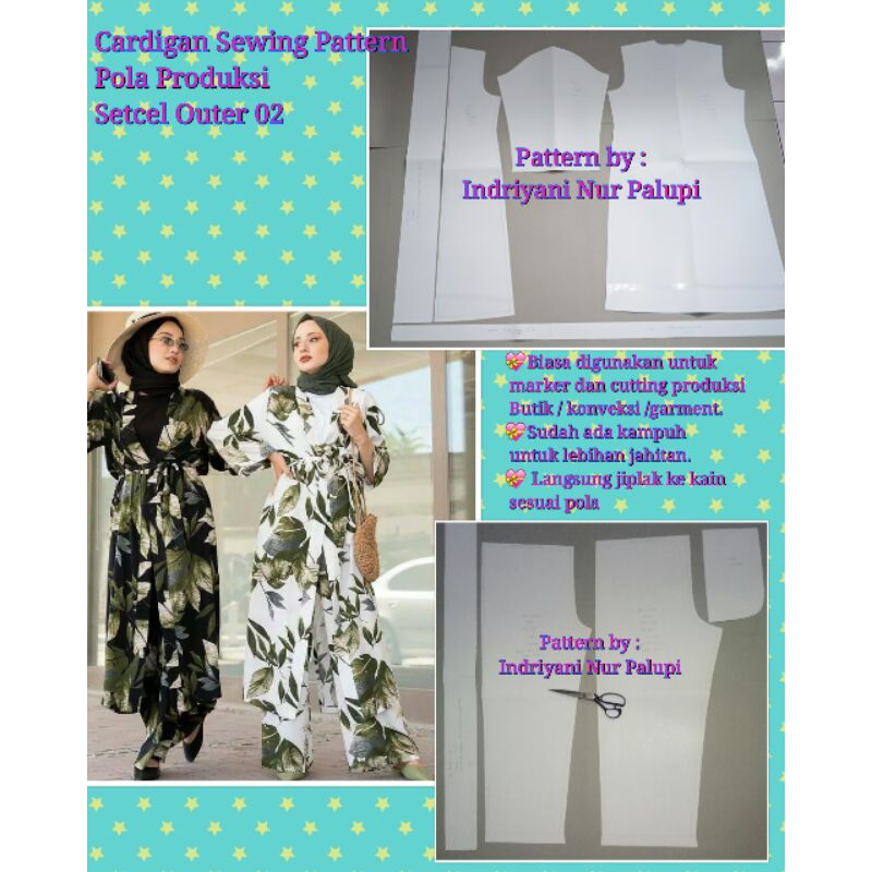 Pola Baju - Pola Produksi setelan Outer dan celana kekinian 02 - Sewing Pattern