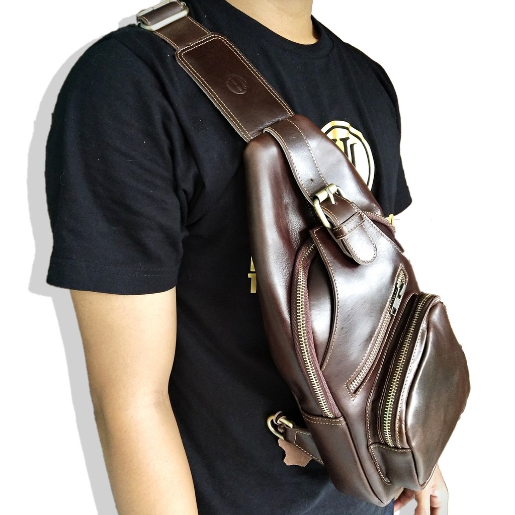 Tas FONTE Kulit Sapi Waist bag Tas dada Slingbag Tas Selempang Pria Wanita - Originale Leather Bag