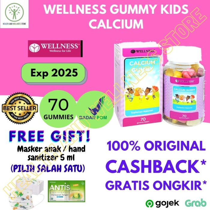 Wellness Calcium Gummy 70 Gummy Vitamin Anak Kalsium Tulang Vitamin Vit Anak -