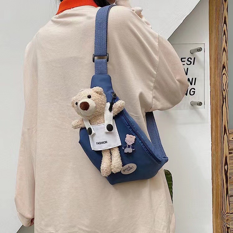 TAS PINGGANG WAIST BAG SELEMPANG KANVAS IMPOR BONEKA BEAR LUCU 6611