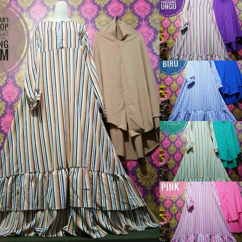 Set Gamis Buble Pop Salur Rempel Tumpuk Bawah Jumbo Menyusui Syari Khimar Buble Syari