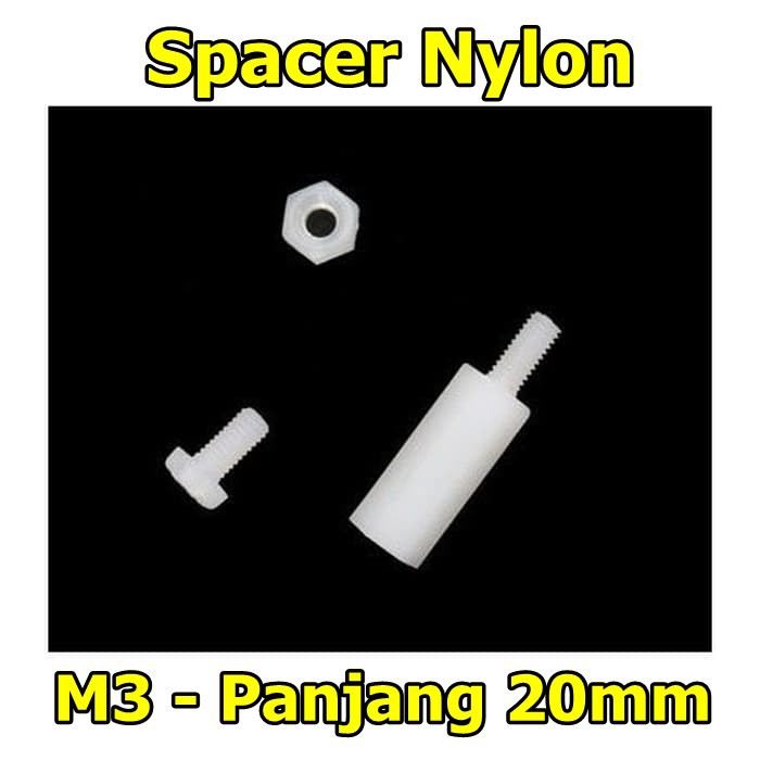 White Nylon Spacer M3 20mm Standoff PCB Hexagonal Putih