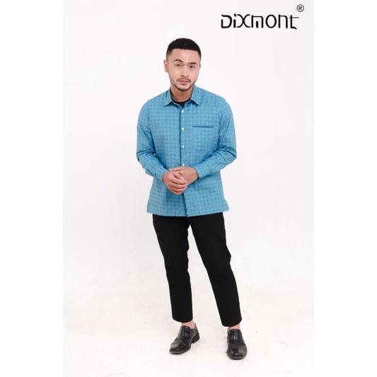 Dixmont Kemeja Pria Basic Formal Motif Lengan Panjang Hem ML01121