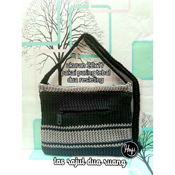 tas rajut selempang dua resleting /slingbag