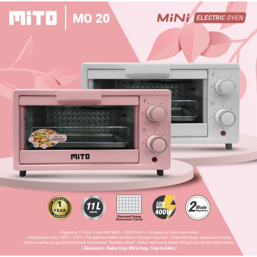 OVEN MO-20 MITO Oven Electric Mini 11 Liter Low Watt Hemat Listrik ( Khusus JABODETABEKKAR)