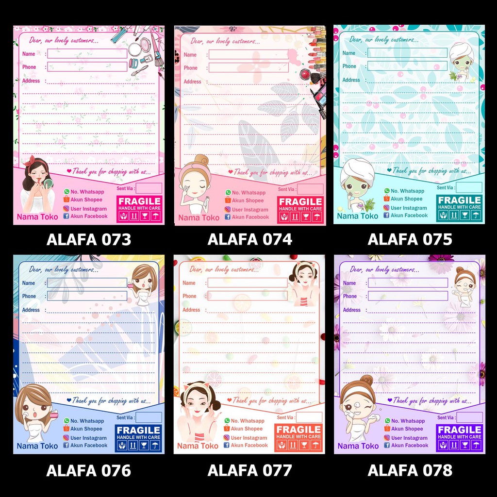 

Alafaproject 073-078 Stiker Pengiriman Cosmetic Series - Shipping Stiker - Stiker Label - Shipping Label - Olshop