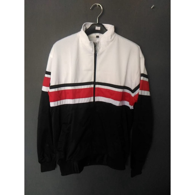 Jaket tracktop putih hitam garis merah