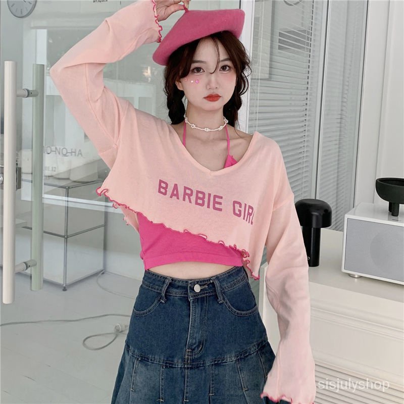 Pakaian pelindung matahari wanita dua potong 2022 musim panas T-shirt lengan panjang longgar bagian