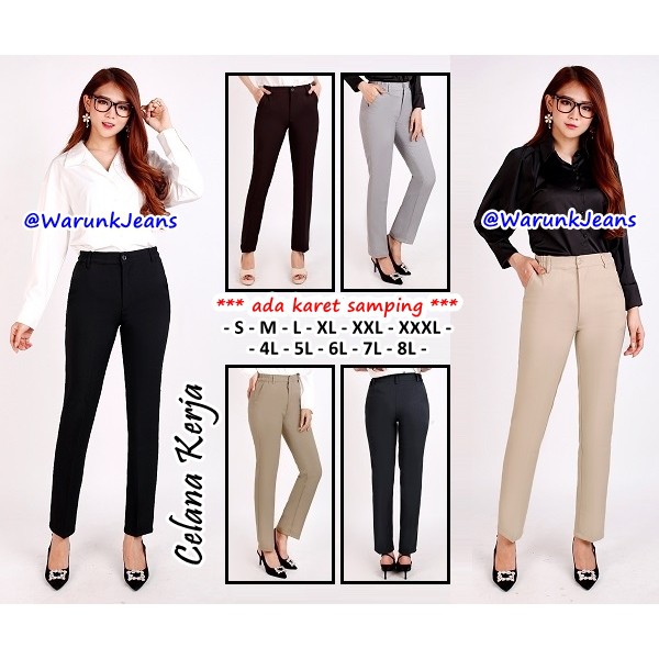 Celana Kantor Wanita Model Pinggang Karet Jumbo Size S 8L 