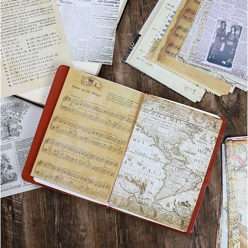 8 Design Background Paper - Vintage Old Book Page series (30pcs)