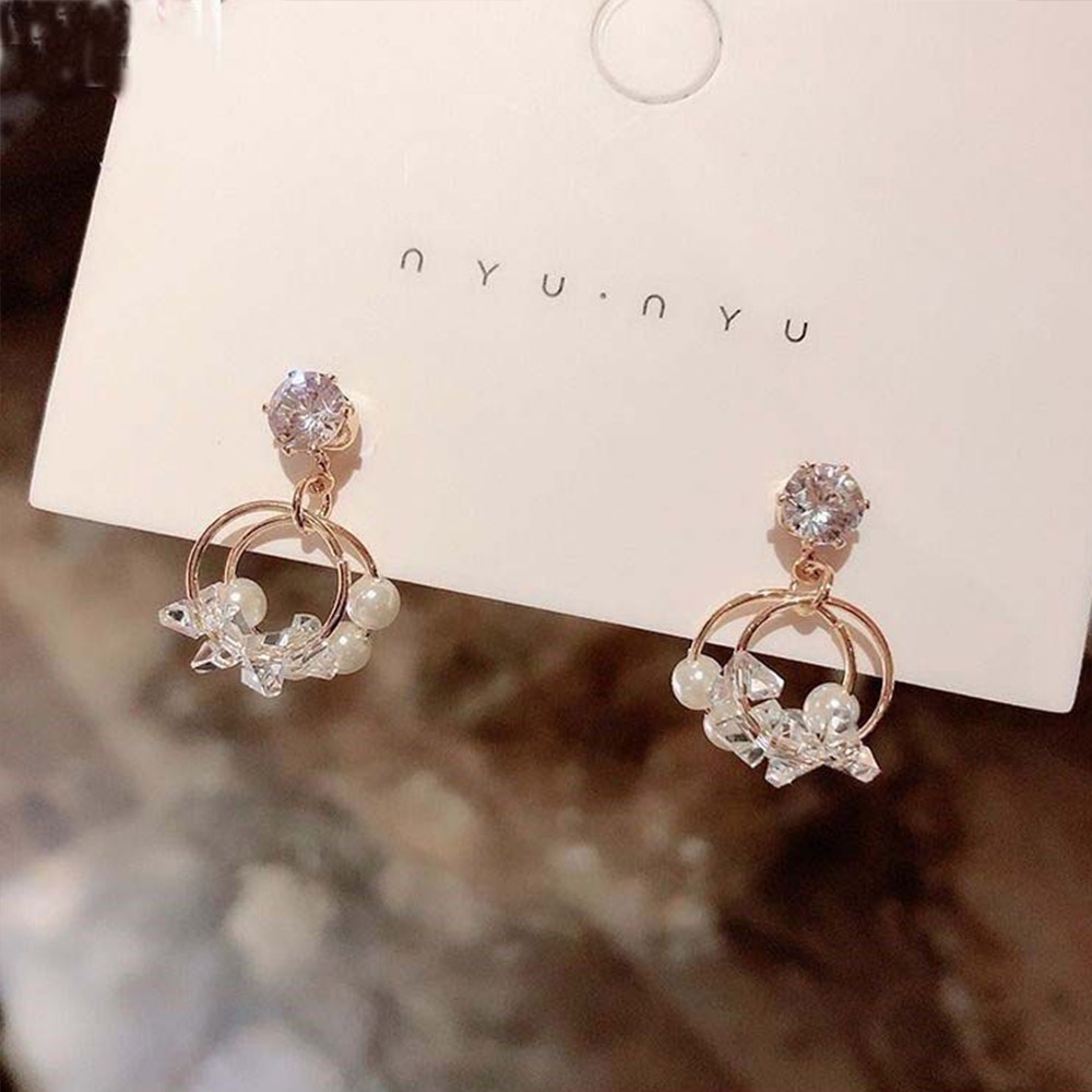 Anting Stud Hias Mutiara Kristal Berlian Imitasi Untuk Perempuan