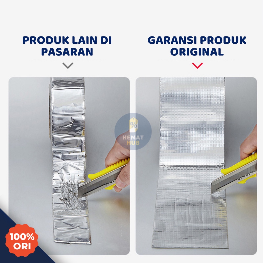 Lakban Anti Bocor Aluminium Foil Butyl Waterproof Alumunium Tahan Panas dan Air Lem Almunium Super Lengket Lebar 5cm 10cm 15cm 20cm Panjang 3M 5M 10M Tambal Atap Bocor Asbes Seng Talang Rumah HematHub