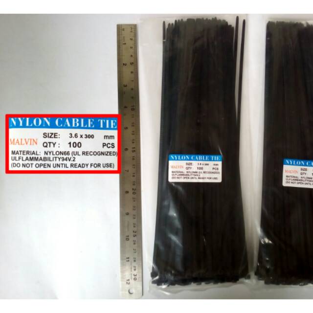 Kabel Tis Hitam 300mm Malvin/Kabel ikat/Pengikat barang kabel