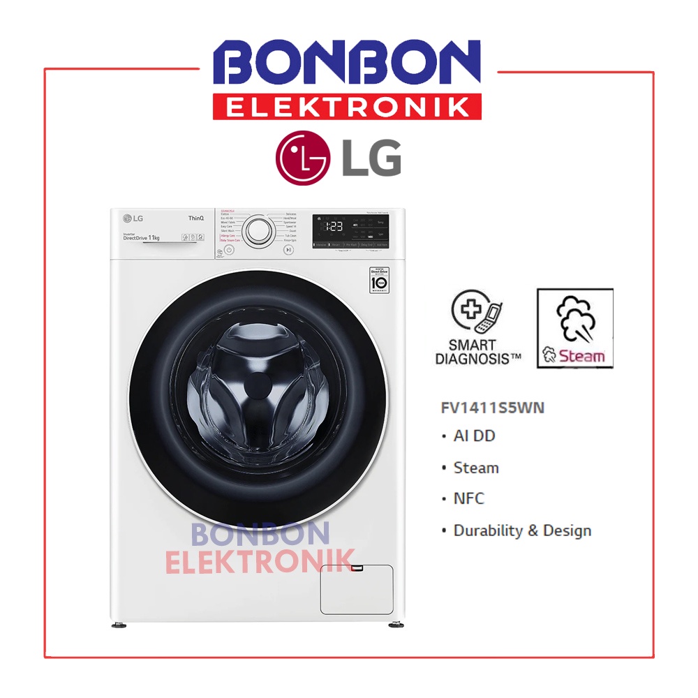 LG Mesin Cuci Front Loading 11KG FV1411S5WN AI DD™ Steam™ Inverter