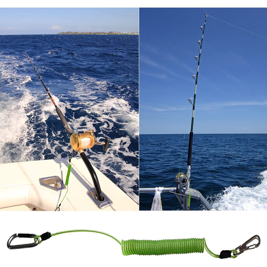 Fishing Lanyard Heavy Duty Coiled Lanyards Stainless Steel Wire Inside, Safety Rope Extension Cord Tether, Retractable Fishing Accessories