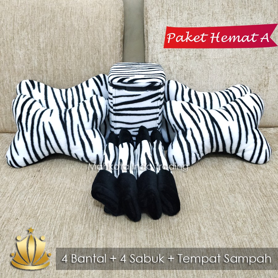 BANTAL MOBIL LORENG PUTIH / TEMPAT SAMPAH ZEBRA / AKSESORIS MOBIL ZEBRA PAKET HEMAT