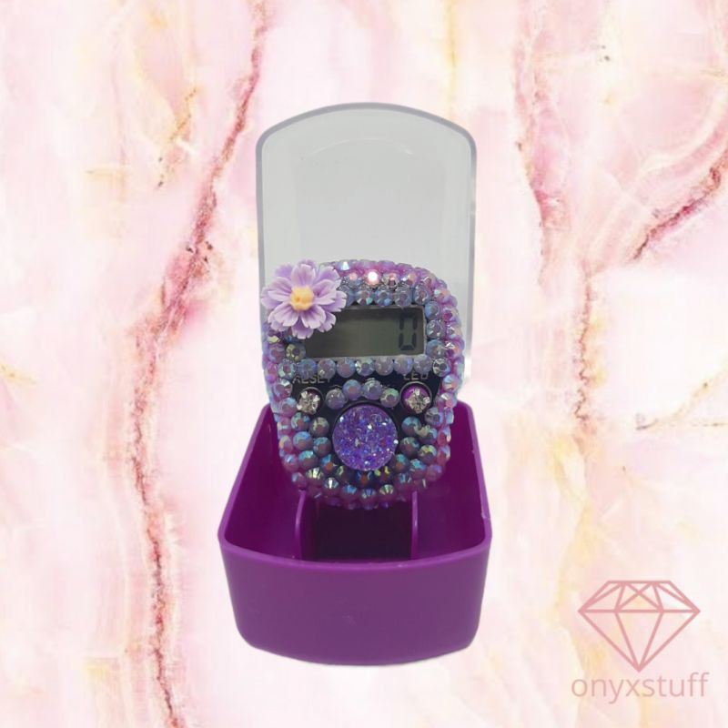 LED ALARM ungu dahlia tasbih digital digital hias swarovsky tasdig alat hitung dzikir haji umroh