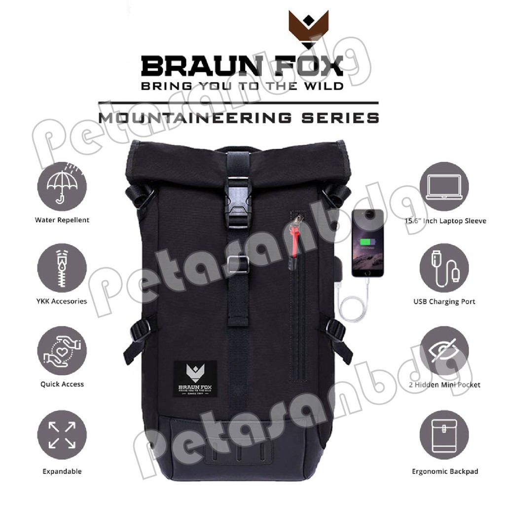 RTM - Tas Ransel Pria Braun Fox Mountain Crazy Laptop Backpack Tas Pria Tas Fashion Pria