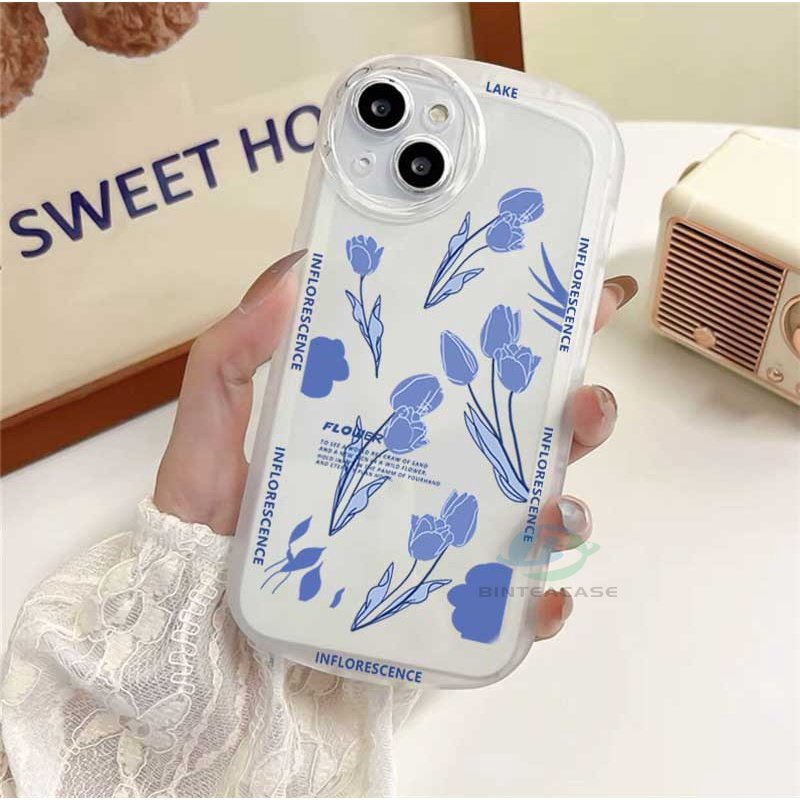 Case TPU Motif Bunga Biru Untuk OPPO A57 2022 A15 A16 A16K A54 A53 A12 A5S A7 A3S A31 A52 A83 A92 A37 F9 A1K F1s