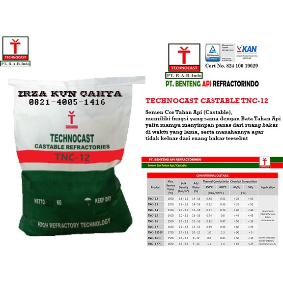 Semen Cor Tahan Api merk Technocast Castable TNC-12