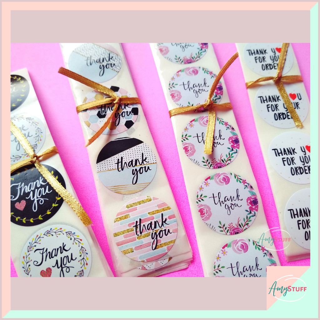 

50pcs Stiker Label Thank you Bulat 2,5cm - Sticker Thank you Terimakasih Olshop Murah Lucu