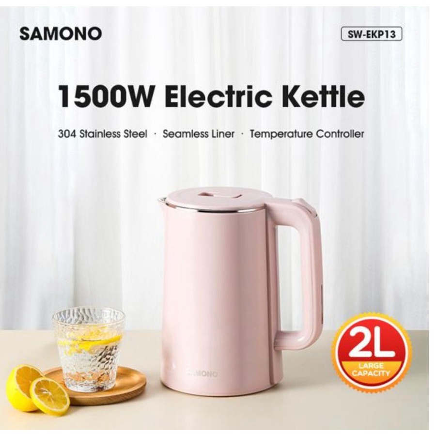 Samono Teko Listrik 2L Pemanas Air Electric Kettle Stainless Steel 304 Pink