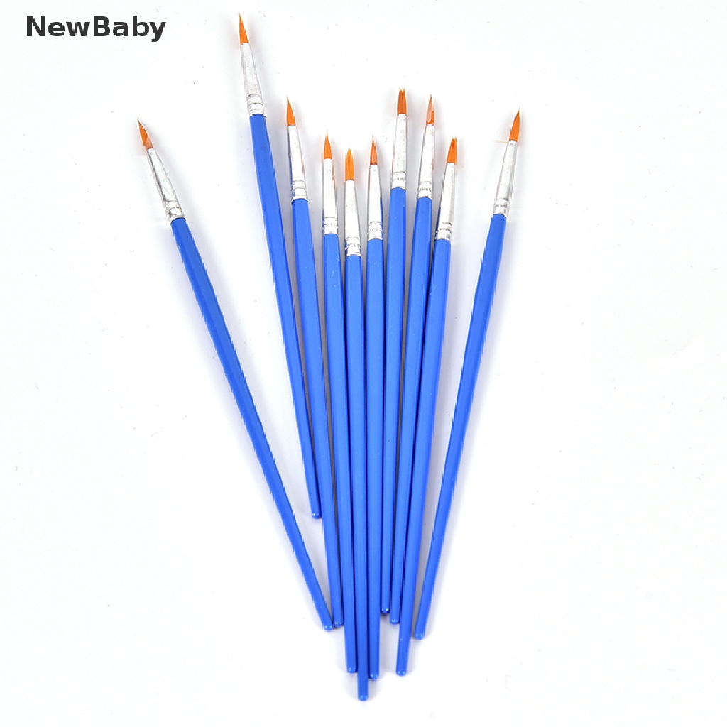 NewBaby 10Pcs Nylon Hair Artist Paint Brush Acrylic Watercolor Round Fine Hand Point Tip ID