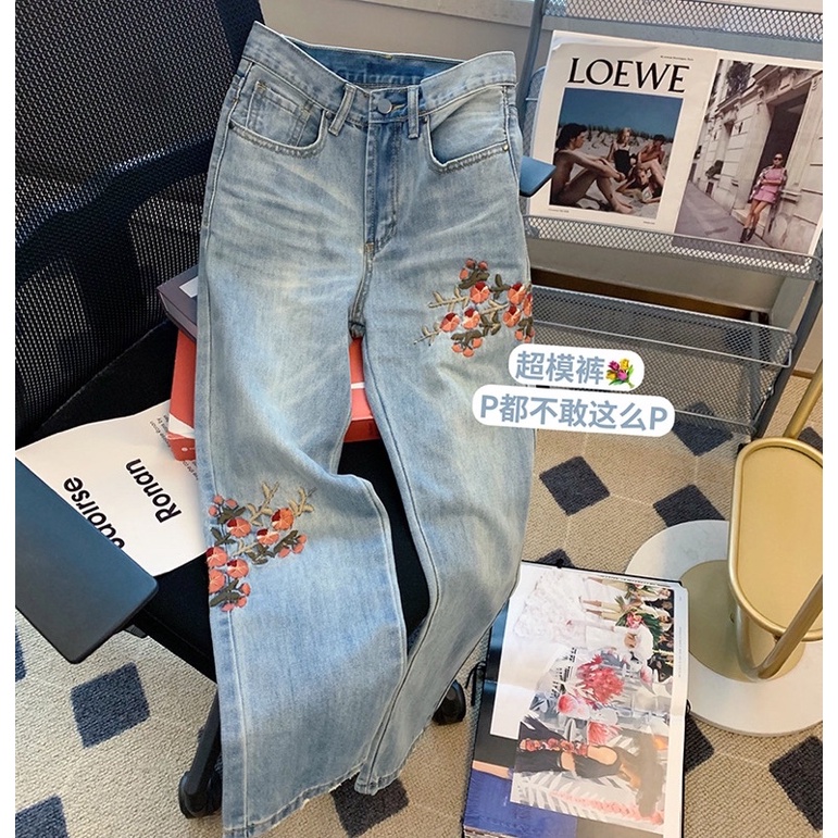 JEANS HIGHWAIST IMPORT CELANA PANTS WANITA CEWEK CULLOTE HW BAGGY DENIM FLORAL MX894