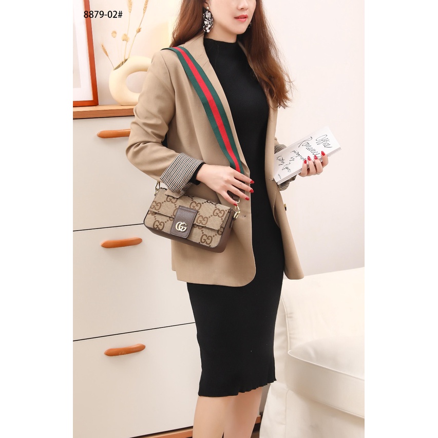 GC Canvas &amp; Leather Double G Shoulder Bag #8879-02