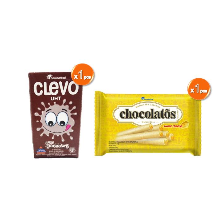 

Clevo Susu UHT Cokelat 115 mL + Chocolatos Wafer Roll Sweet Cheese 30 gr