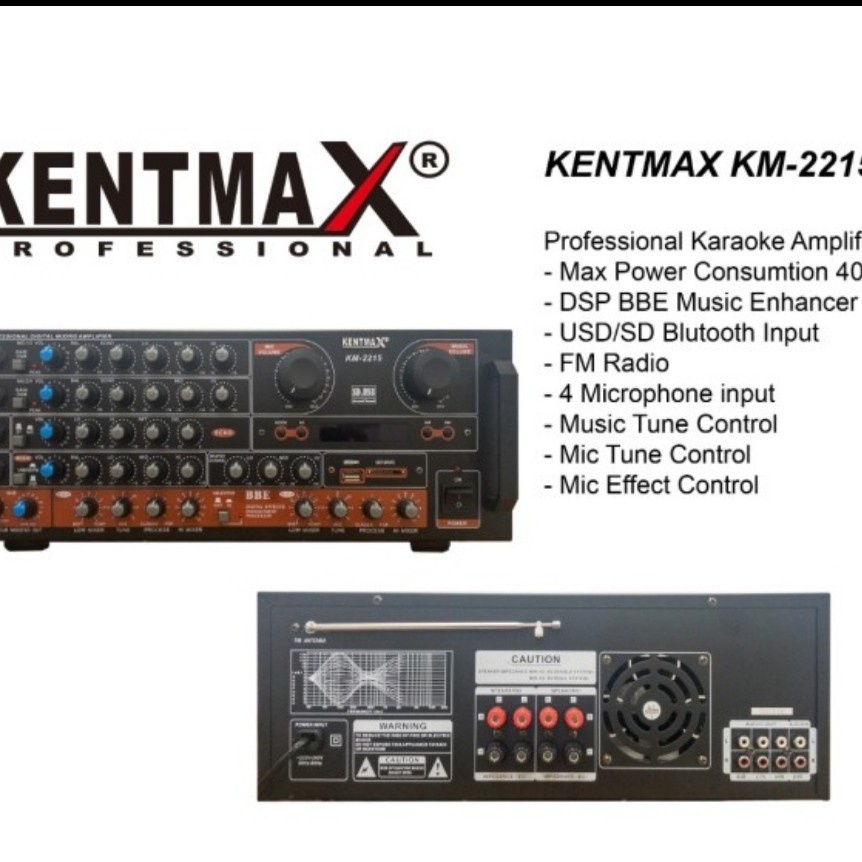 Power ampli kentmax km2215 amplifier karaoke bluetooth km 2215