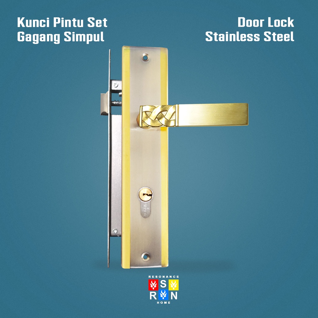 Kunci Pintu Besar Gagang Simpul GOLD / Silinder Full Set Resonance Home