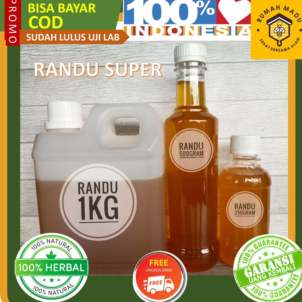 

Madu Lebah Murni Curah Nusantara Randu Asli 100 % Tanpa Campuran Manis Super Militan Original 500gr