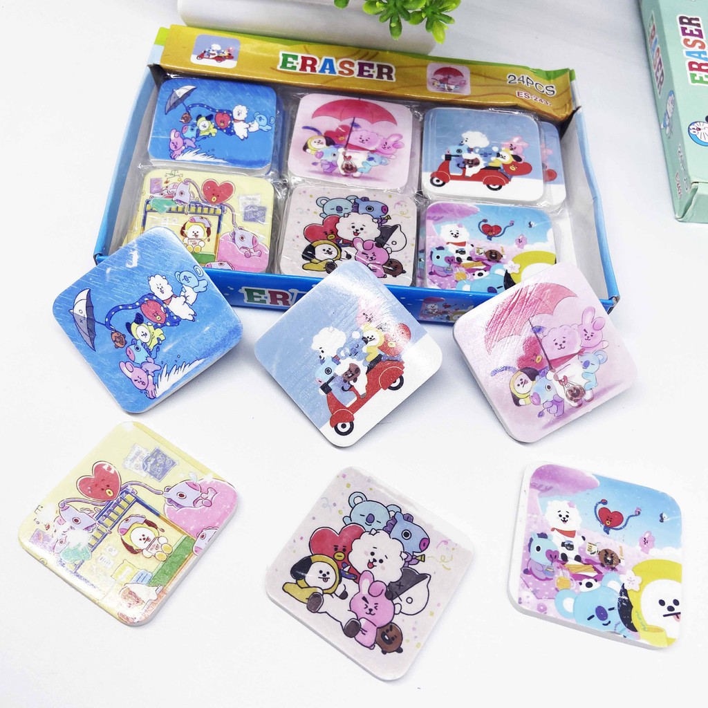 1 PACK 24PCS | PENGHAPUS BT21 BTS KPOP LUCU / PENGHAPUS PENSIL BT21 / ERASER BT21 / PENGHAPUS PENCIL BT21