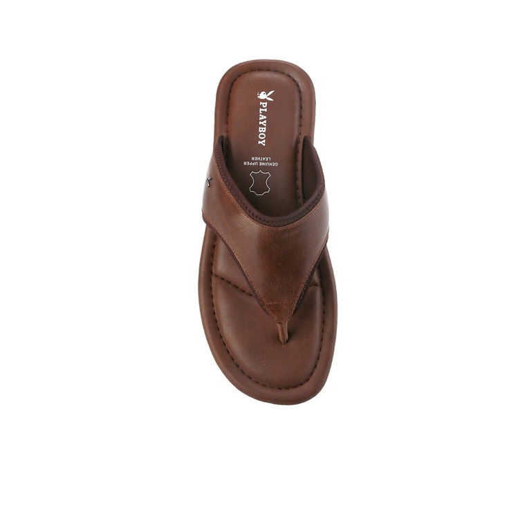 SANDAL JEPIT KULIT PLAYBOY PRIA ORIGINAL CASUAL BRANDED COKLAT PL08