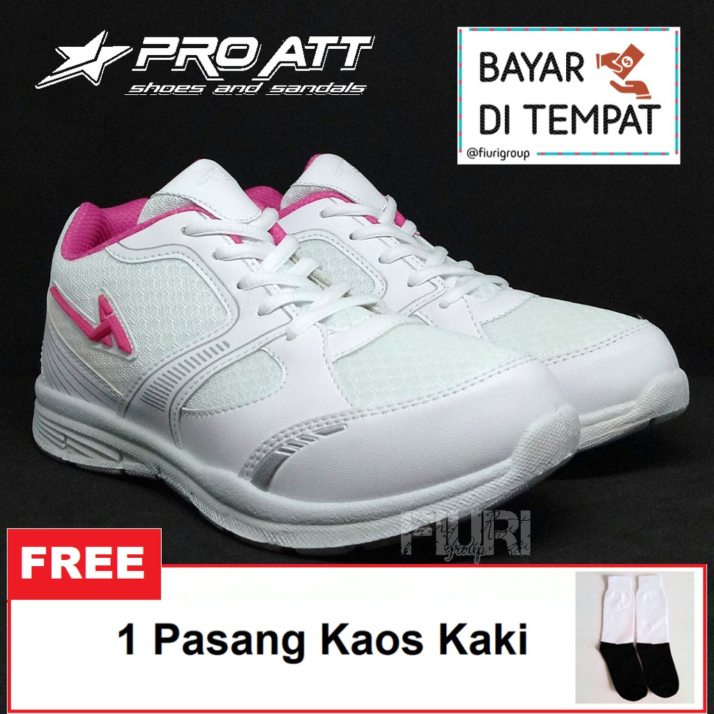 FIURI - Pro ATT Original - LGP 680 Putih Pink 37-40 - Sepatu Kets Sneakers Wanita - Sepatu Olahraga Sport Wanita - Sepatu Casual - Sepatu Jogging Lari Fitness Gym Senam Wanita - Sepatu Anak Perempuan Cewek -Sepatu Sekolah Bertali SD SMP SMA