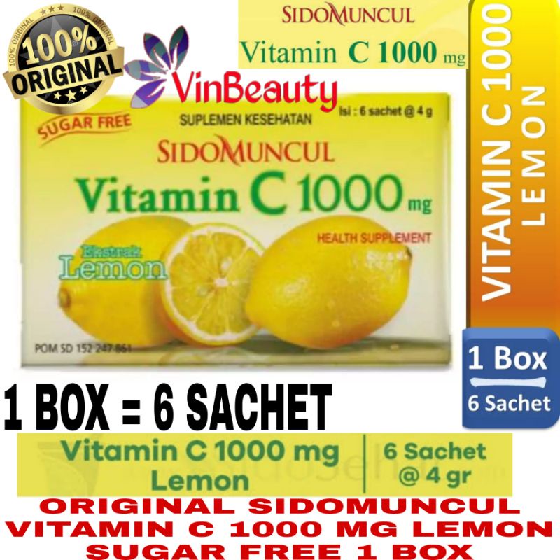 ORIGINAL SIDOMUNCUL VITAMIN C 1000 MG LEMON 1 BOX 6 SACHET / MINUMAN SERBUK VITAMIN C1000 MGSUGAR FREE