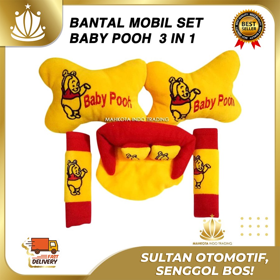 Bantal Jok Mobil Pooh 3in1 / Bantal Leher Mobil Pooh / Tempat Tisue Pooh Warna Kuning