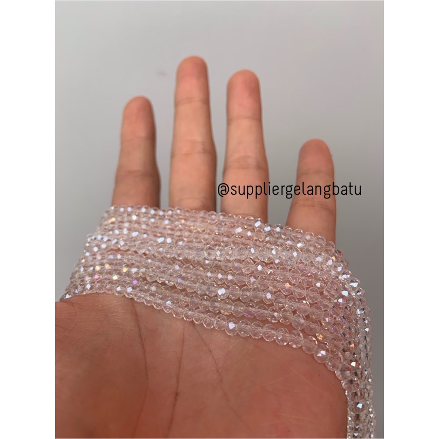 Crystal Ceko Doft 4mm WHITE QUARTZ putih bening manik bakpao rondele