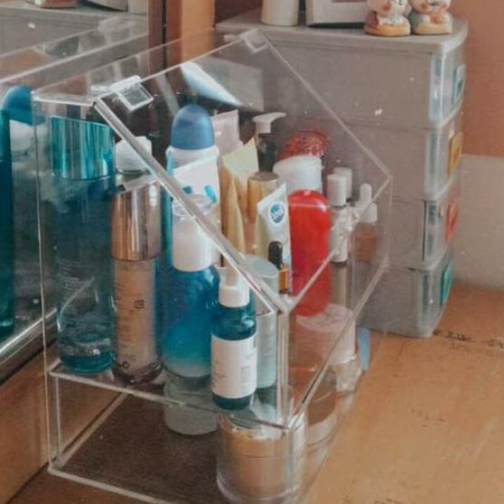 acrylic box makeup/skincare organizer with-drawer/rak kosmetik akrilik