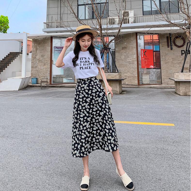 Rok panjang Rok daisy/Rok Sifon Panjang Tengah Wanita Daisy a-Line Pinggang Tinggi Bersih/Rok panjang-4