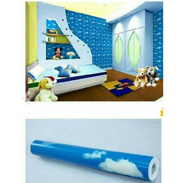 WALLPAPER DINDING RUANG KAMAR MOTIF LANGIT BIRU